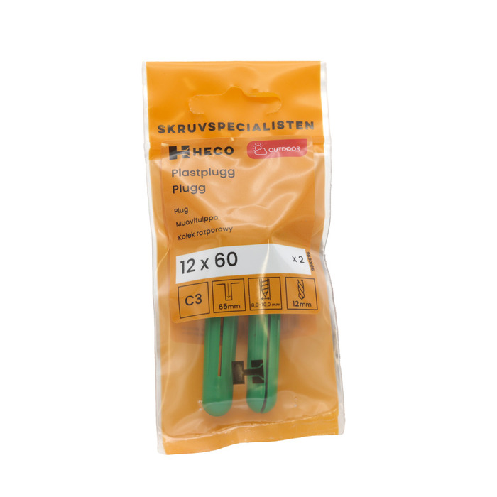 Plastplugg Grön 12 x 60 mm 2-pack Heco